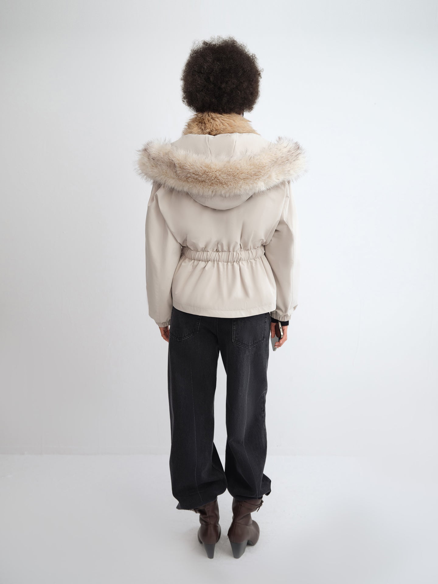 Detachable Fur Hood Belted Parka