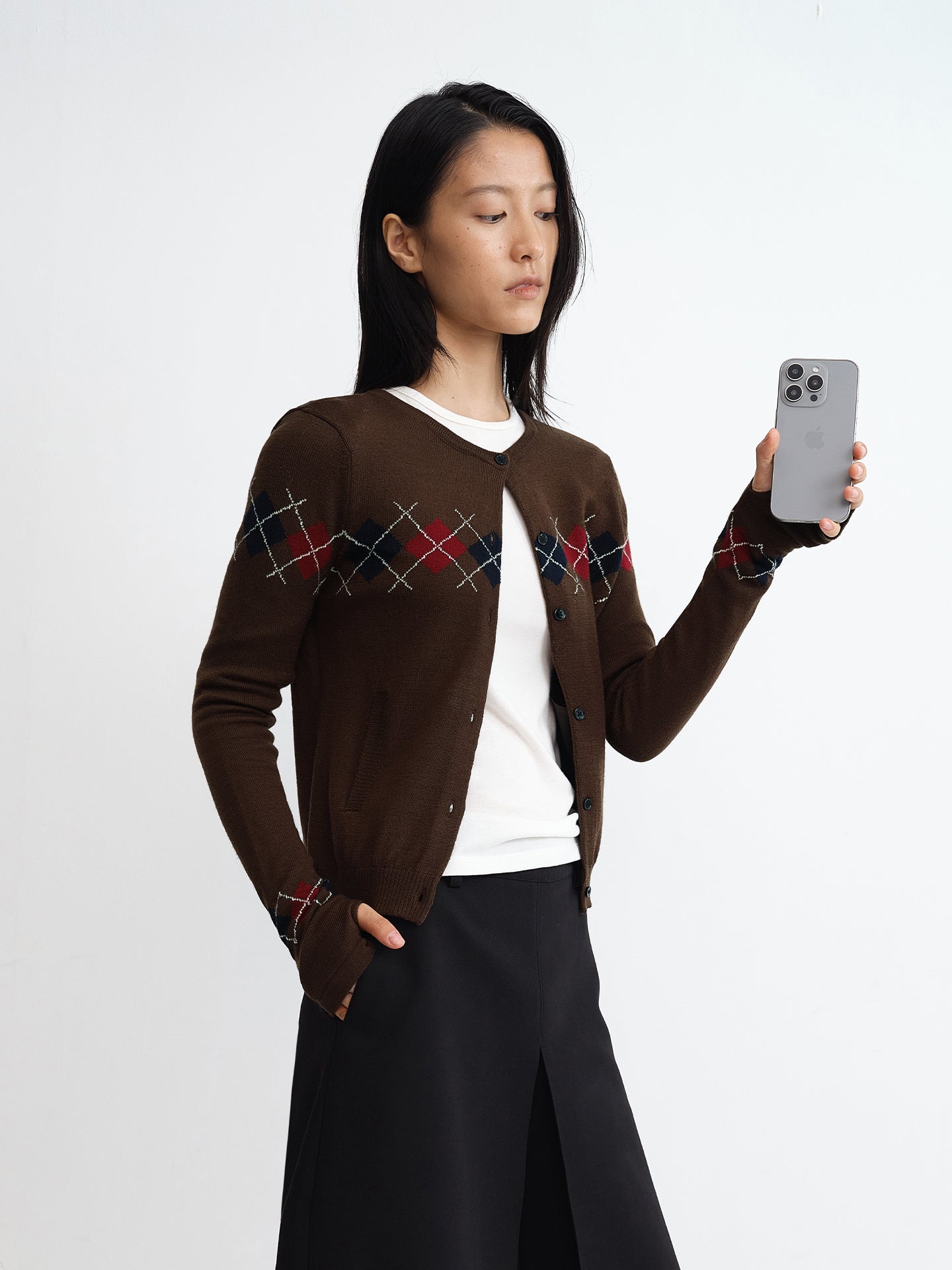 Diamond Wool Blend Knit Cardigan