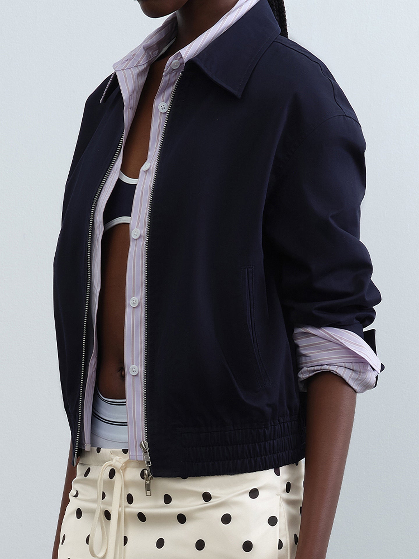 Colorblock Layered Stripe Cropped Jacket