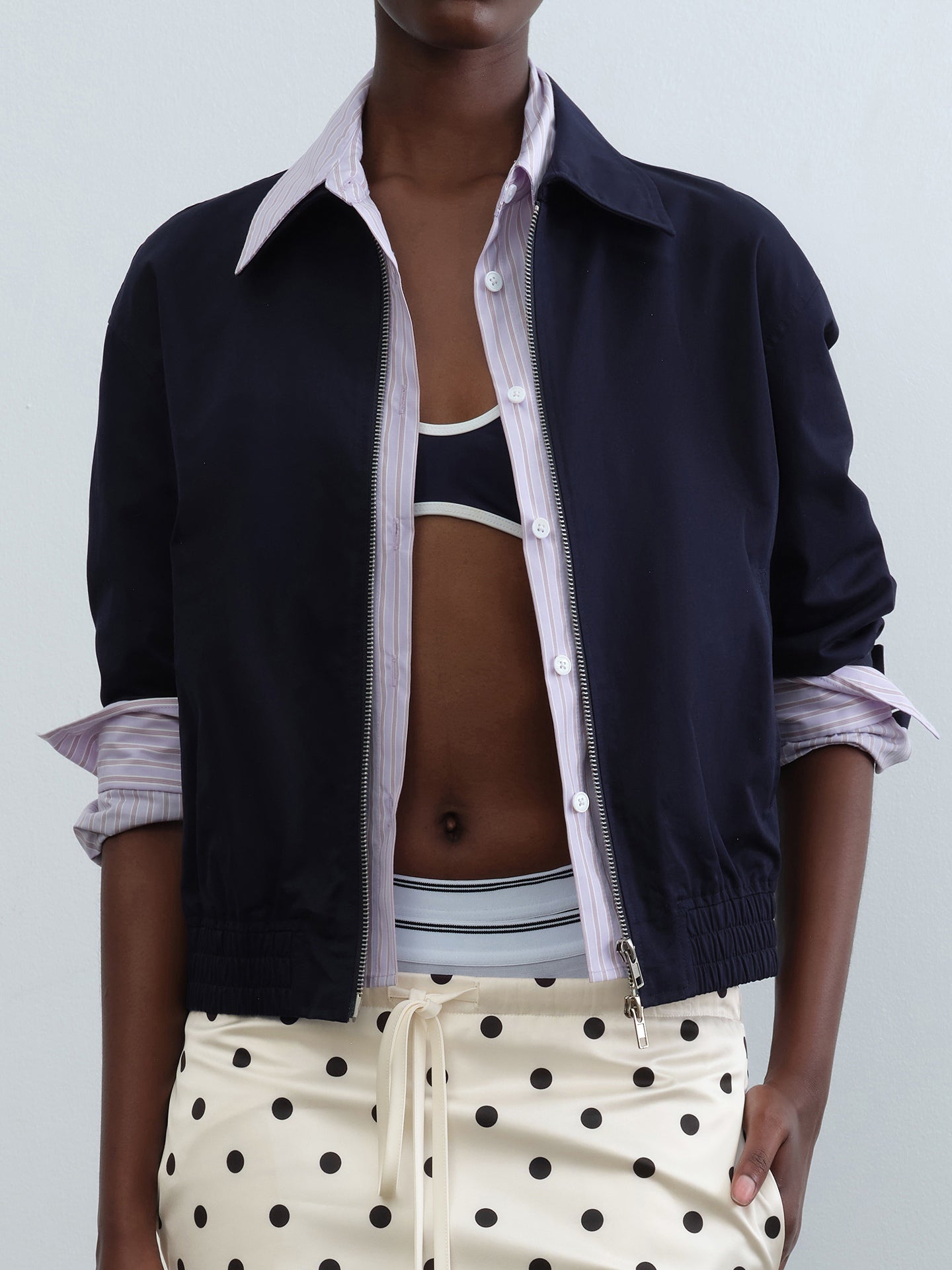 Colorblock Layered Stripe Cropped Jacket