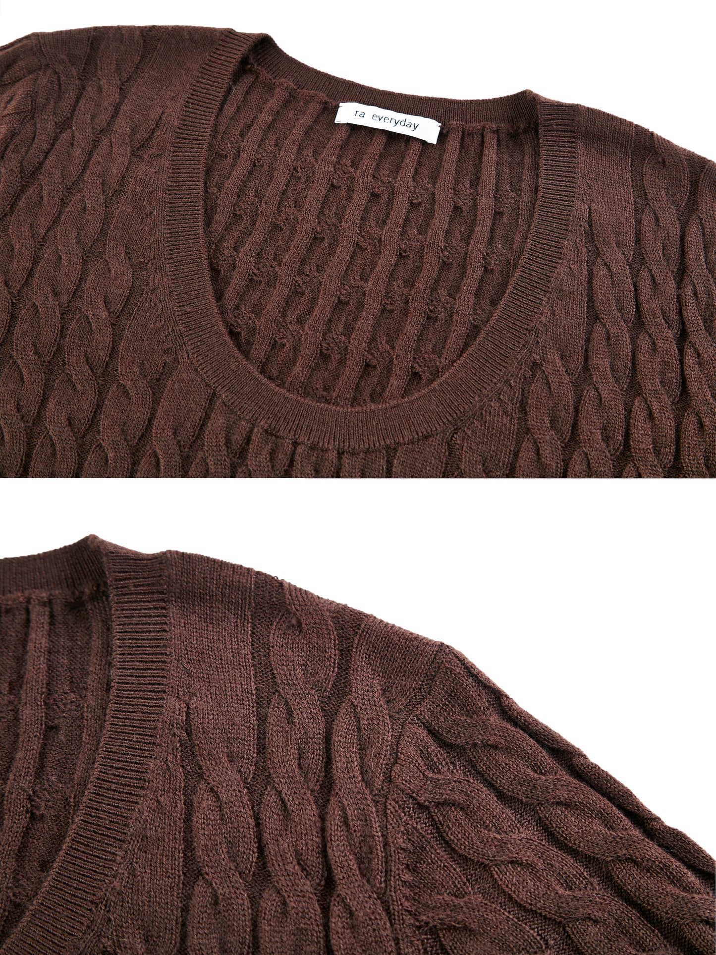 Relaxed U-Neck Cable Knit Top