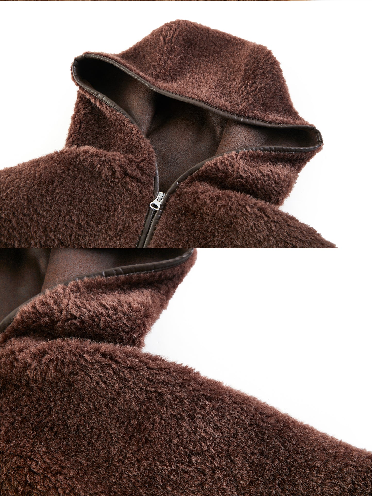 Curved-Hem Plush Cropped Hooded Jacket