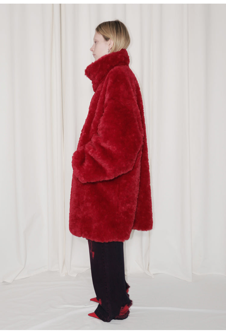 H&m red 2024 fur coat